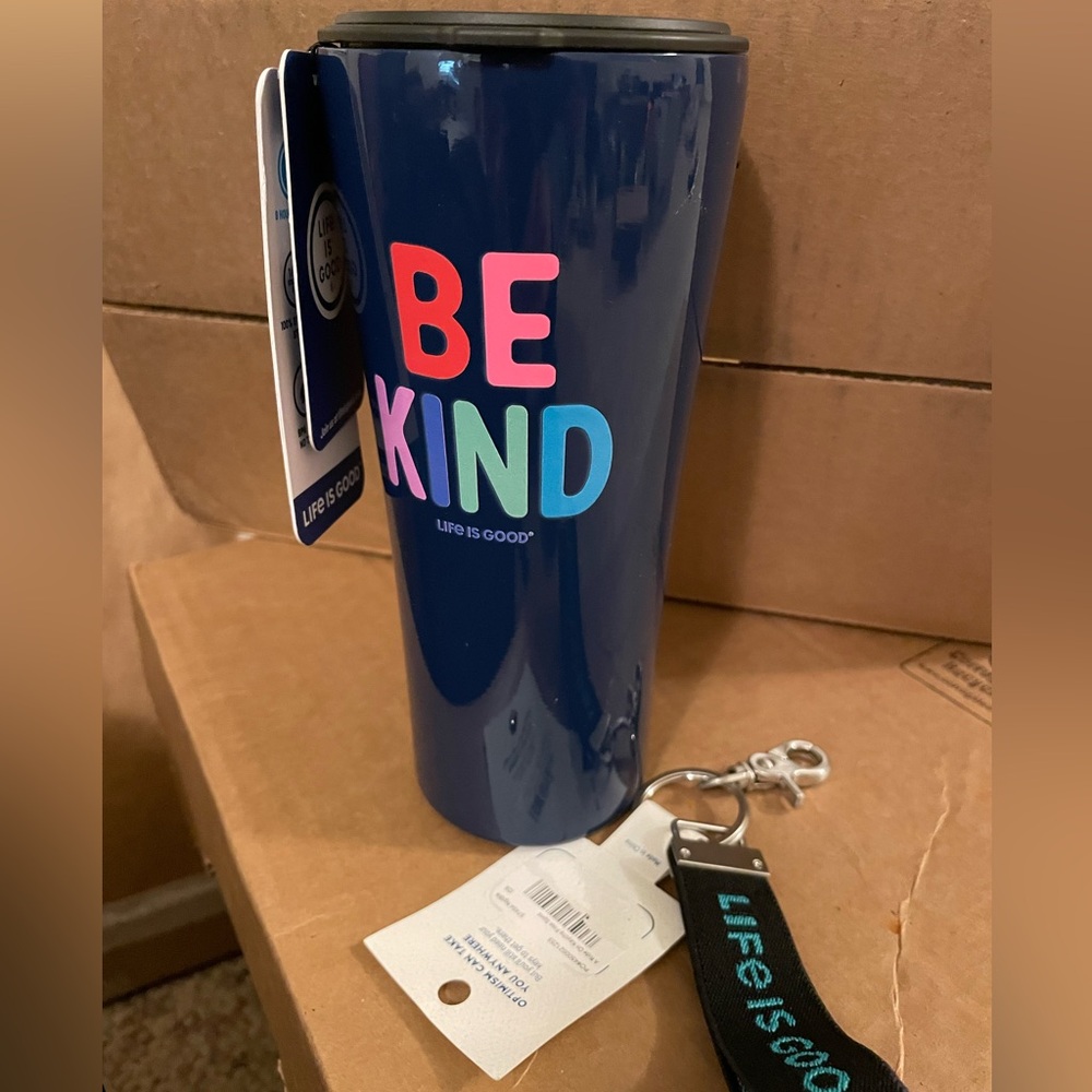 Life Is Good Set, Be Kind Insulated 22 oz. Travel Tumbler & Key Chain
